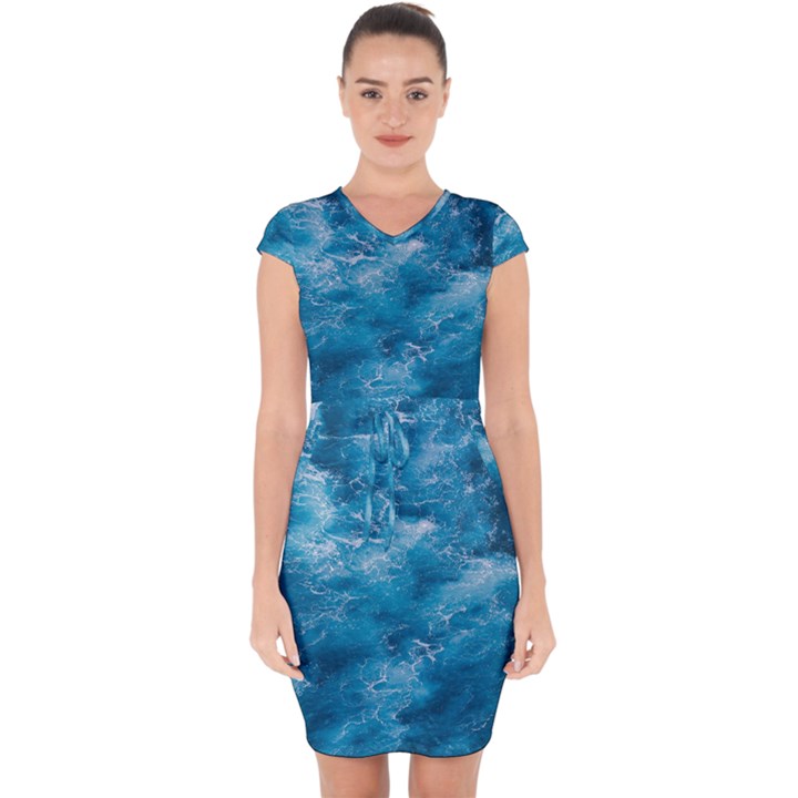 Blue Water Speech Therapy Capsleeve Drawstring Dress 