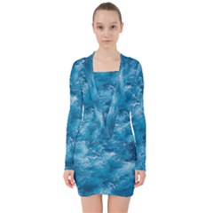 Blue Water Speech Therapy V-neck Bodycon Long Sleeve Dress by artworkshop