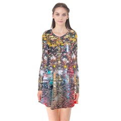 Water Droplets Long Sleeve V-neck Flare Dress by artworkshop