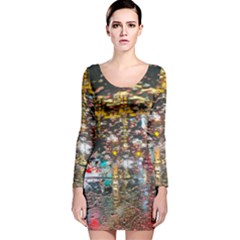 Water Droplets Long Sleeve Velvet Bodycon Dress by artworkshop