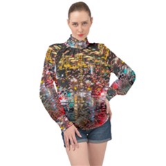 Water Droplets High Neck Long Sleeve Chiffon Top by artworkshop