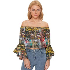 Water Droplets Off Shoulder Flutter Bell Sleeve Top by artworkshop