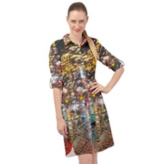 Water Droplets Long Sleeve Mini Shirt Dress by artworkshop