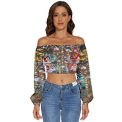 Water Droplets Long Sleeve Crinkled Weave Crop Top