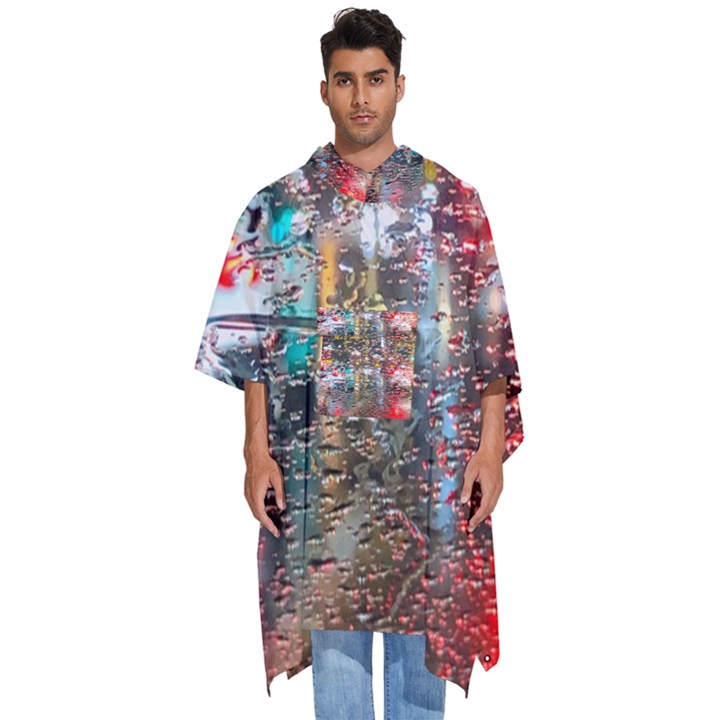 Water Droplets Men s Hooded Rain Ponchos