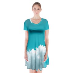 Clouds Hd Wallpaper Short Sleeve V-neck Flare Dress by artworkshop