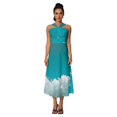 Clouds Hd Wallpaper Sleeveless Cross Front Cocktail Midi Chiffon Dress