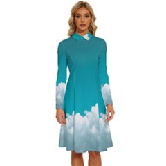 Clouds Hd Wallpaper Long Sleeve Shirt Collar A-line Dress