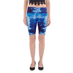 Water Blue Wallpaper Yoga Cropped Leggings by artworkshop