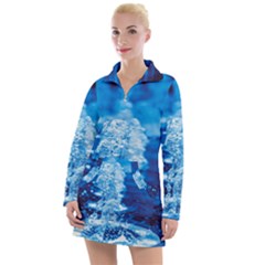 Water Blue Wallpaper Women s Long Sleeve Casual Dress by artworkshop