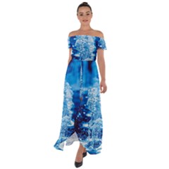 Water Blue Wallpaper Off Shoulder Open Front Chiffon Dress by artworkshop