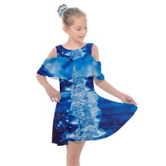 Water Blue Wallpaper Kids  Shoulder Cutout Chiffon Dress by artworkshop