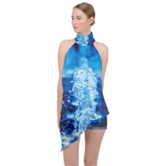 Water Blue Wallpaper Halter Asymmetric Satin Top by artworkshop