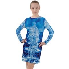 Water Blue Wallpaper Long Sleeve Hoodie Dress by artworkshop