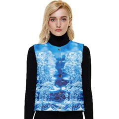 Water Blue Wallpaper Women s Short Button Up Puffer Vest by artworkshop