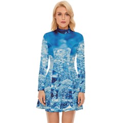 Water Blue Wallpaper Long Sleeve Velour Longline Dress by artworkshop