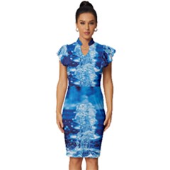 Water Blue Wallpaper Vintage Frill Sleeve V-neck Bodycon Dress by artworkshop