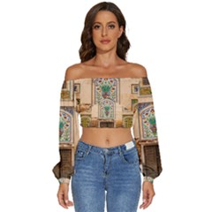 Mosque Long Sleeve Crinkled Weave Crop Top