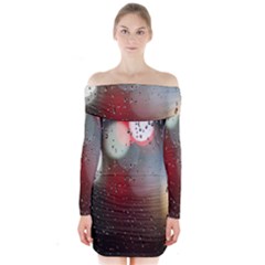 Rain On Window Long Sleeve Off Shoulder Dress by artworkshop