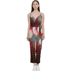 Rain On Window V-neck Spaghetti Strap Tie Front Jumpsuit by artworkshop