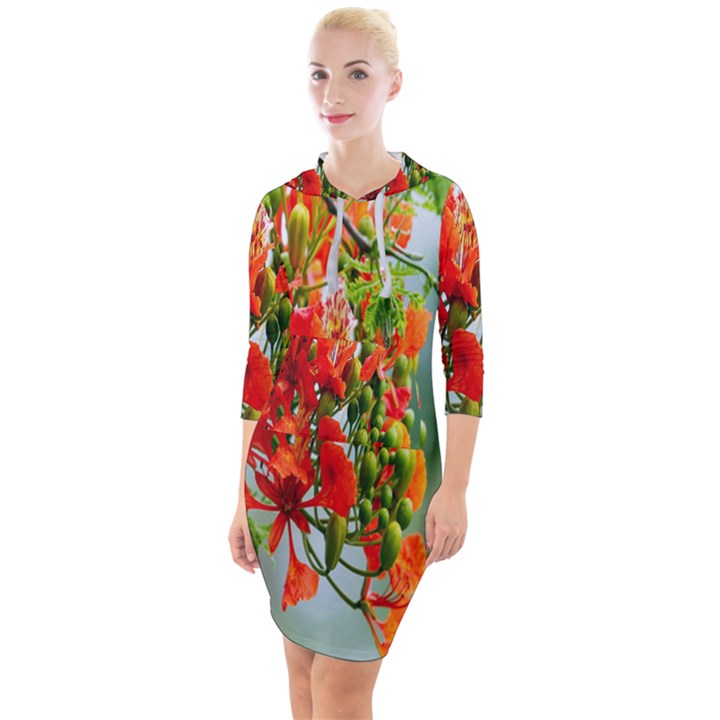 Gathering Sping Flowers Wallpapers Quarter Sleeve Hood Bodycon Dress