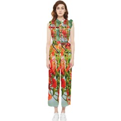 Gathering Sping Flowers Wallpapers Women s Frill Top Chiffon Jumpsuit by artworkshop