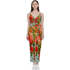 Gathering Sping Flowers Wallpapers V-neck Spaghetti Strap Tie Front Jumpsuit by artworkshop