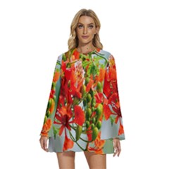 Gathering Sping Flowers Wallpapers Round Neck Long Sleeve Bohemian Style Chiffon Mini Dress by artworkshop