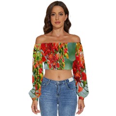 Gathering Sping Flowers Wallpapers Long Sleeve Crinkled Weave Crop Top by artworkshop