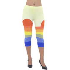 Sunset Nature Sea Ocean Lightweight Velour Capri Leggings  by Ravend