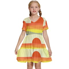 Sunset Nature Sea Ocean Kids  Short Sleeve Tiered Mini Dress by Ravend