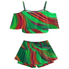 Background Green Red Kids  Off Shoulder Skirt Bikini by Ravend