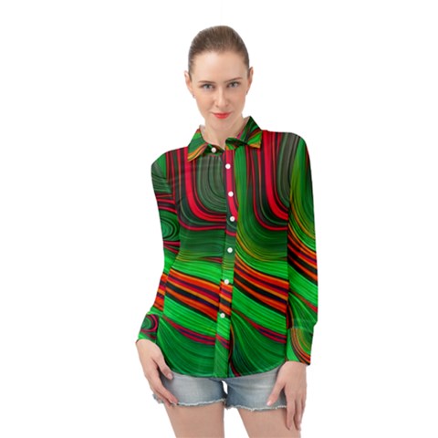 Background Green Red Long Sleeve Chiffon Shirt by Ravend