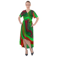 Background Green Red Front Wrap High Low Dress by Ravend