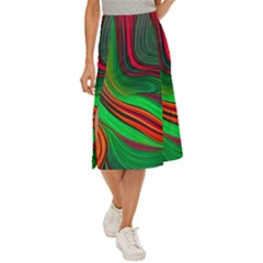 Background Green Red Midi Panel Skirt by Ravend