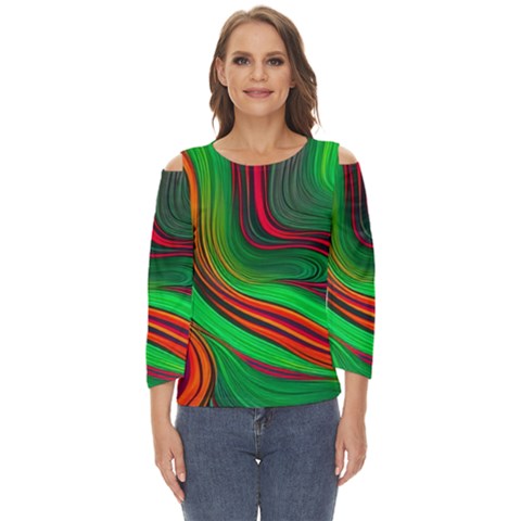 Background Green Red Cut Out Wide Sleeve Top by Ravend