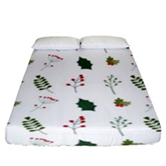 Leaves Mistletoe Plants Winter Fitted Sheet (king Size) by Ravend