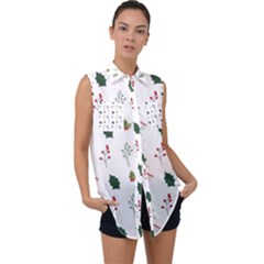 Leaves Mistletoe Plants Winter Sleeveless Chiffon Button Shirt