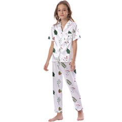 Leaves Mistletoe Plants Winter Kids  Satin Short Sleeve Pajamas Set by Ravend