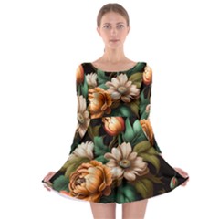 Floral Flower Blossom Bloom Flora Long Sleeve Skater Dress by Ravend