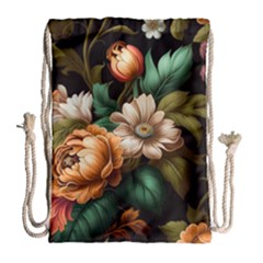 Floral Flower Blossom Bloom Flora Drawstring Bag (large) by Ravend