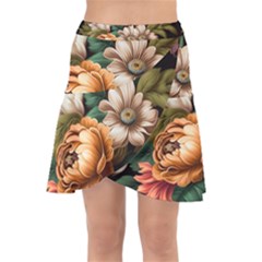 Floral Flower Blossom Bloom Flora Wrap Front Skirt by Ravend