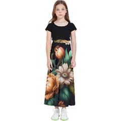 Floral Flower Blossom Bloom Flora Kids  Flared Maxi Skirt by Ravend