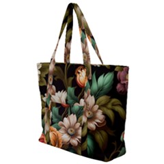 Floral Flower Blossom Bloom Flora Zip Up Canvas Bag by Ravend