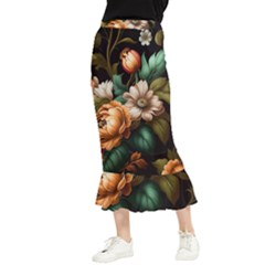 Floral Flower Blossom Bloom Flora Maxi Fishtail Chiffon Skirt by Ravend