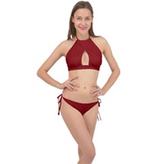 Maroon Red	 - 	cross Front Halter Bikini Set by ColorfulSwimWear