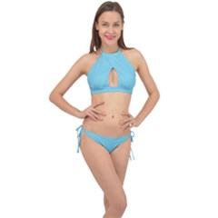 Middle Blue	 - 	cross Front Halter Bikini Set by ColorfulSwimWear