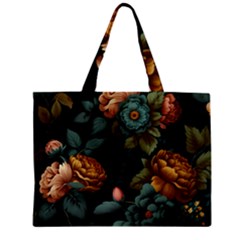 Floral Flower Blossom Turquoise Zipper Mini Tote Bag by Ravend