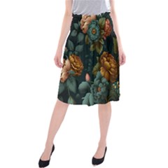 Floral Flower Blossom Turquoise Midi Beach Skirt by Ravend