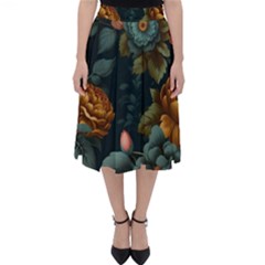 Floral Flower Blossom Turquoise Classic Midi Skirt by Ravend